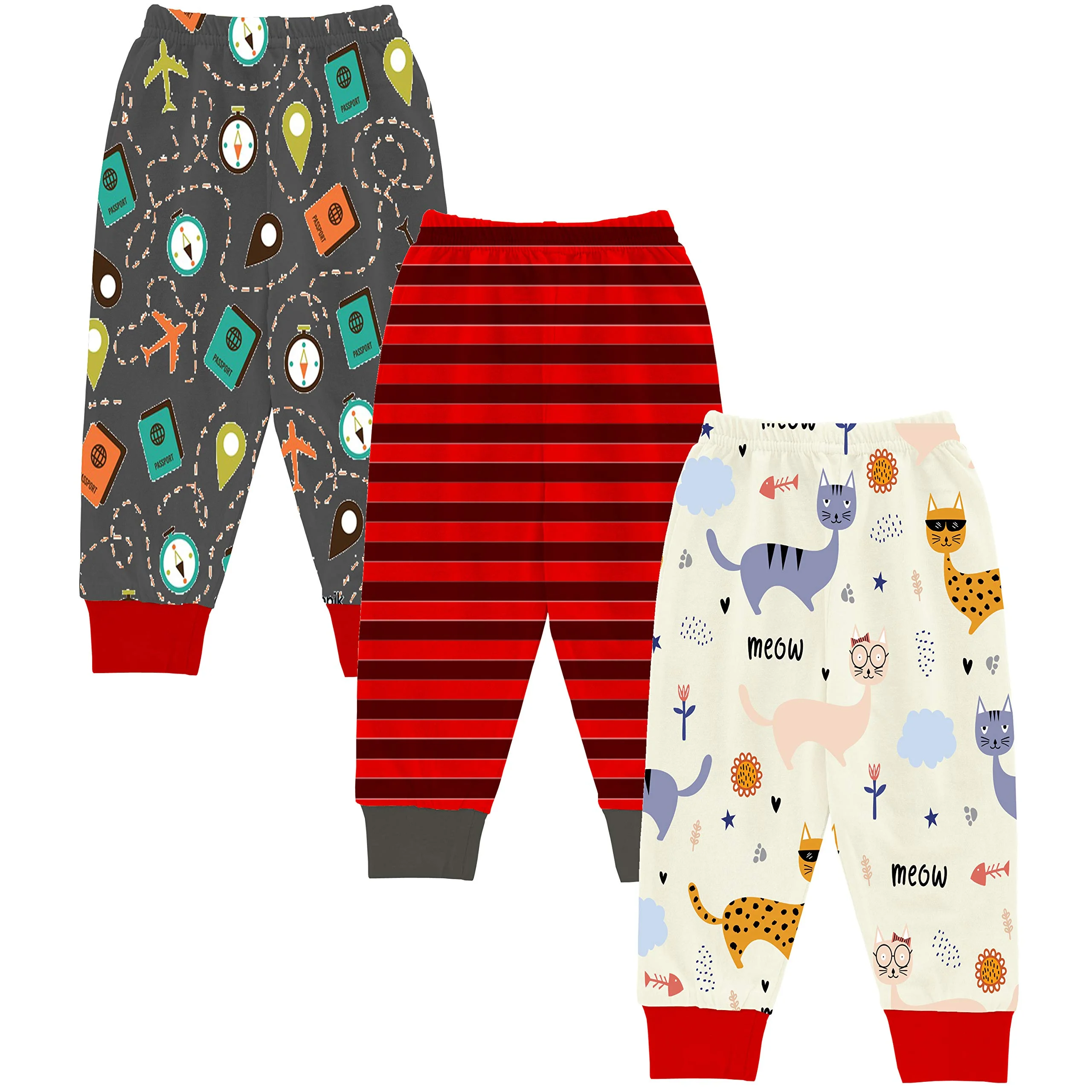 Aby Kid’s Cotton Pajama Track Pant With Rib Multicolor Print