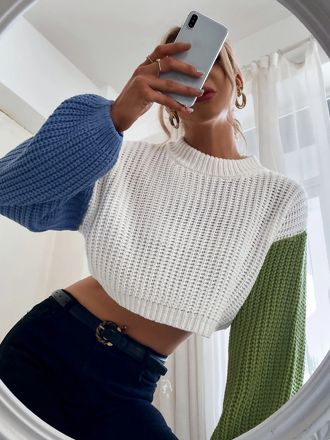American Style Knitted Two Tone Women Sweater