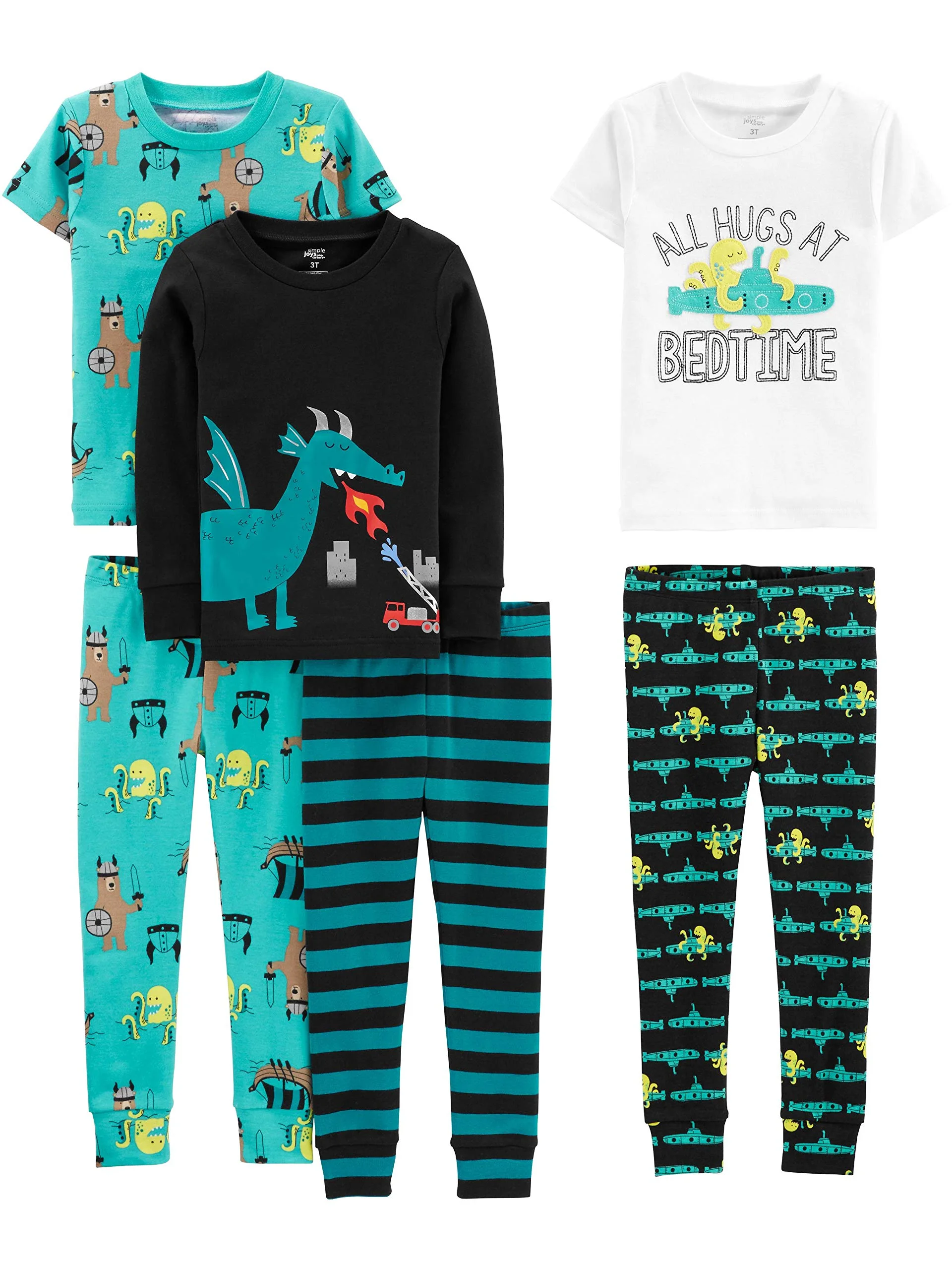 Babies, Toddlers, And Boys’ 6 Piece Snug Fit Cotton Pajama Set