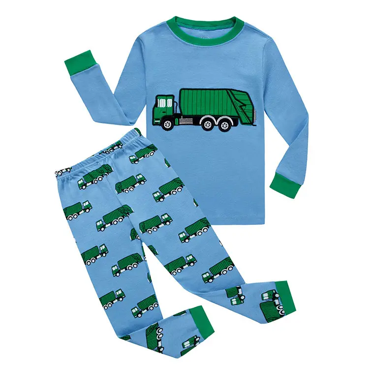 Boy Pajamas Set Truck Applique Customized Print Snug Fit Pajamas Sets
