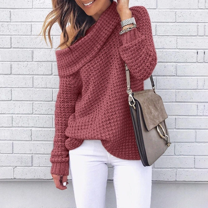 Casual Solid Color Hand Knitted Sweaters Cashmere Two Piece Women Sweater