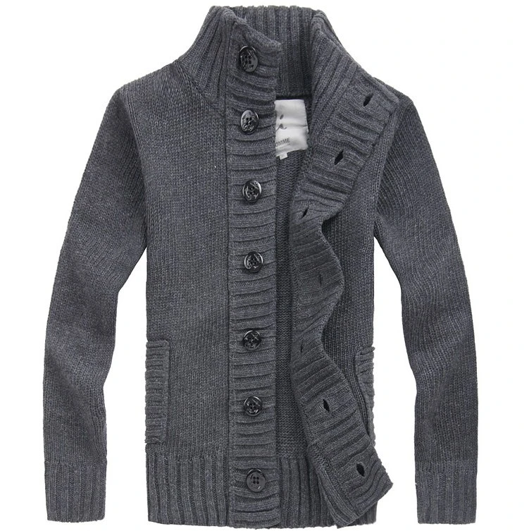 Knitted Crochet Cardigan Sweater For Man Polo Neck
