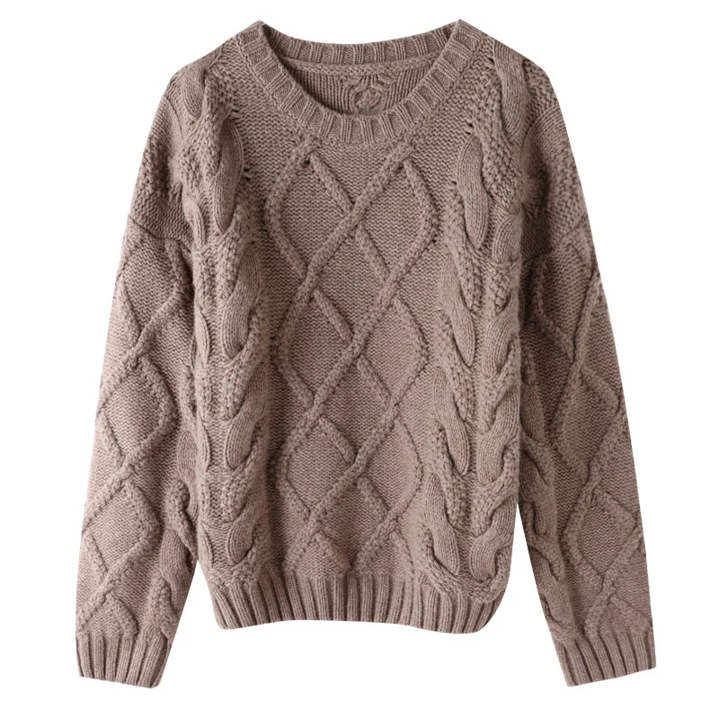 Ladies Jumper Pure Wool Cable Round Neck Knitted Style