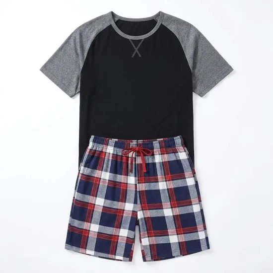 Men S Short Sleeve Pajama Set Summer Pj Short Set 2 Pcs Loungewear Sleepwear Pajama Set Manufacturers in Bangladesh
