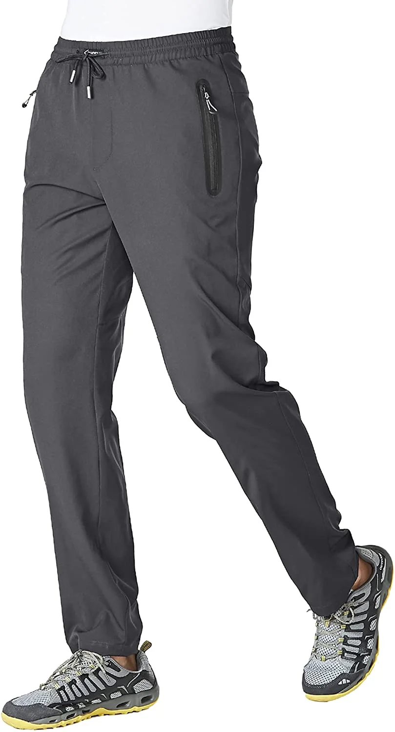 Mens Athletic Pants Thin Quick Dry Lightweight Zipper Pockets For Hiking Running Jogging