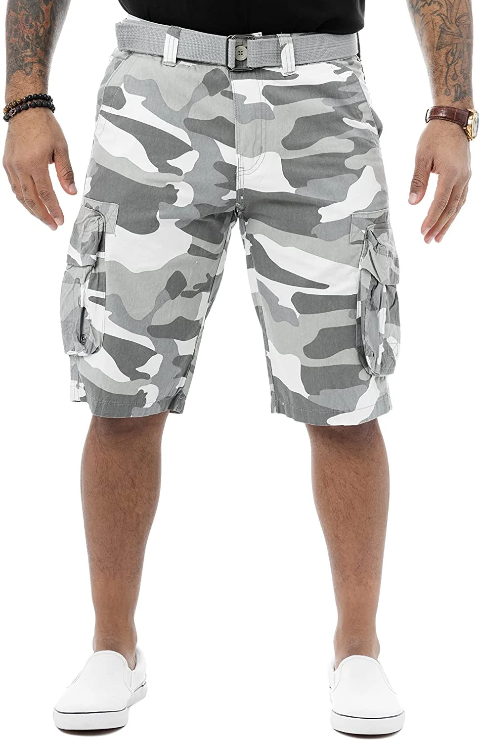 Mens Belted Cargo Shorts Relaxed Fit Casual Tactical Knee Length Cargo Shorts For Men