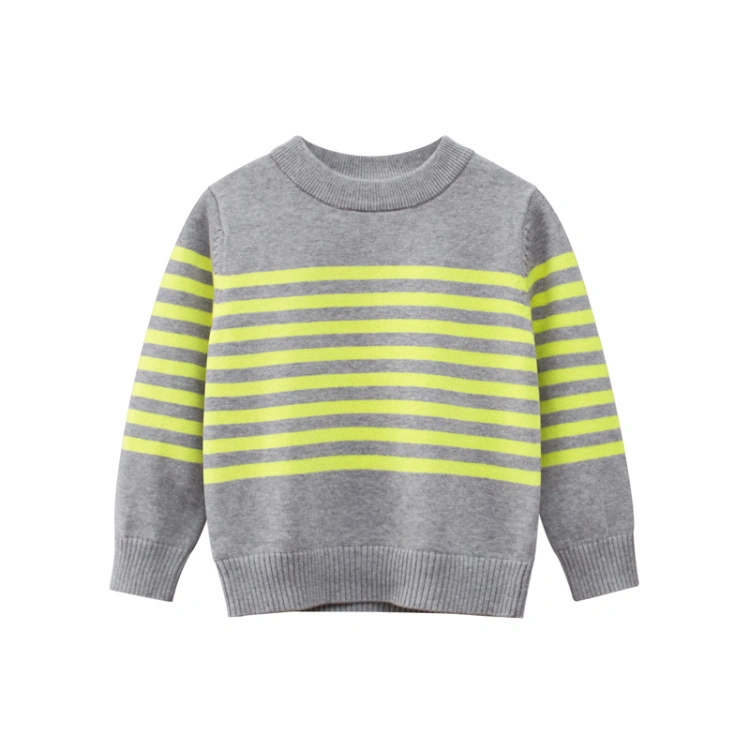 Round Neck Kids Clothes Sweater Knitted Long Sleeves Stripe Warm Outdoor Sweater