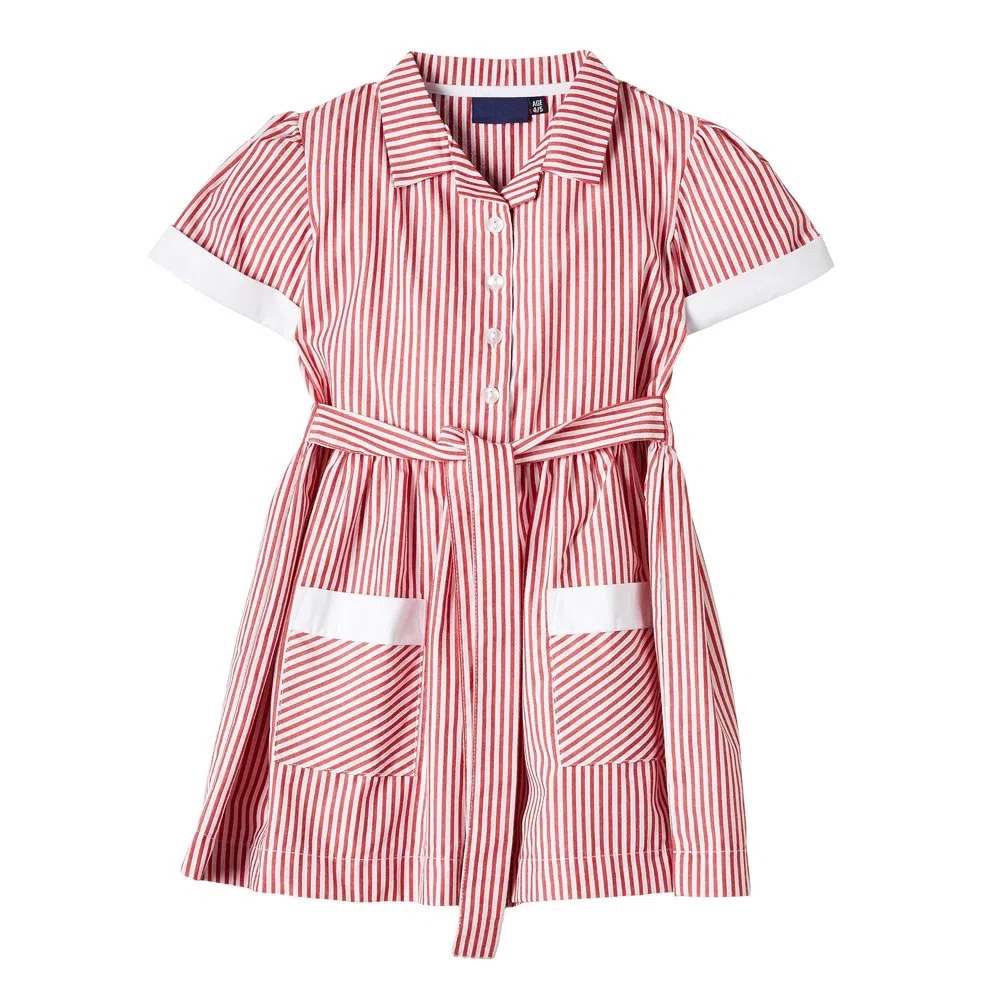 School Wear Girls Striped Short Sleeve Dress