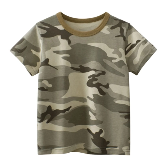 Toddler Kids Baby Boys Girls Striped Camouflage Short Sleeve Crewneck T-shirts Tops Tee Clothes For Childre