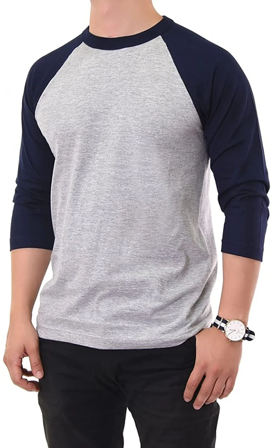 Wholesale Manufacturer Men&#8217;s Cotton 3 4 Length Sleeve Raglan Baseball T Shirt Made In Bangladesh