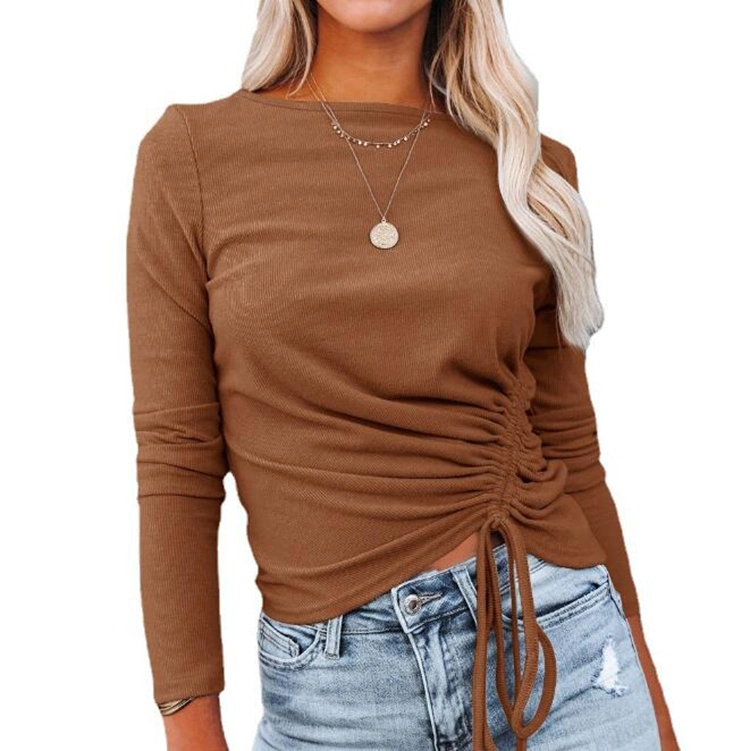 Wholesale New Style Women Prime S Drawstring Solid Color Top Bottoming Shirt Ladies Sweater