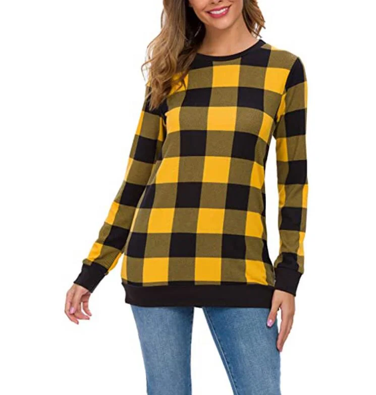 Women′s Personalised Monogrammed Buffalo Plaid Long Sleeve Shirt Knitted Long Sweater