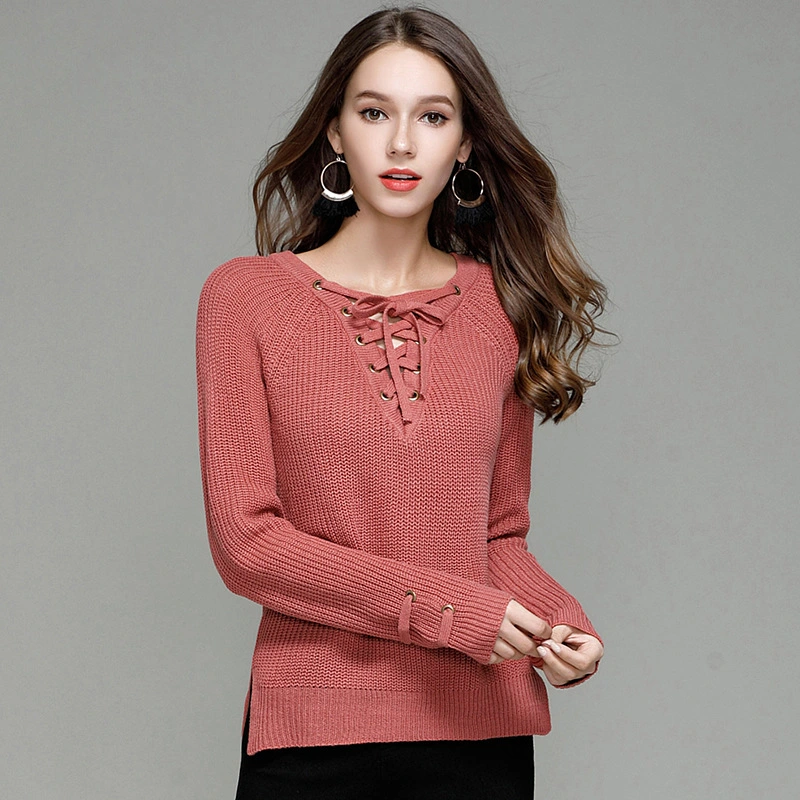Women Fashion Acrylic Knitted Winter Bandage Pullover Sweater