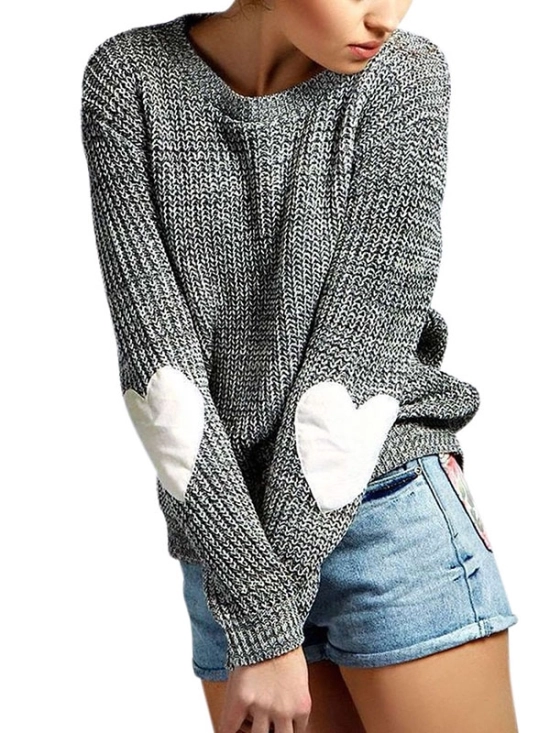 Women Heart Pattern O Neck Knits Sweater Pullover Women Heart Pattern O Neck Knits Sweater Pullover