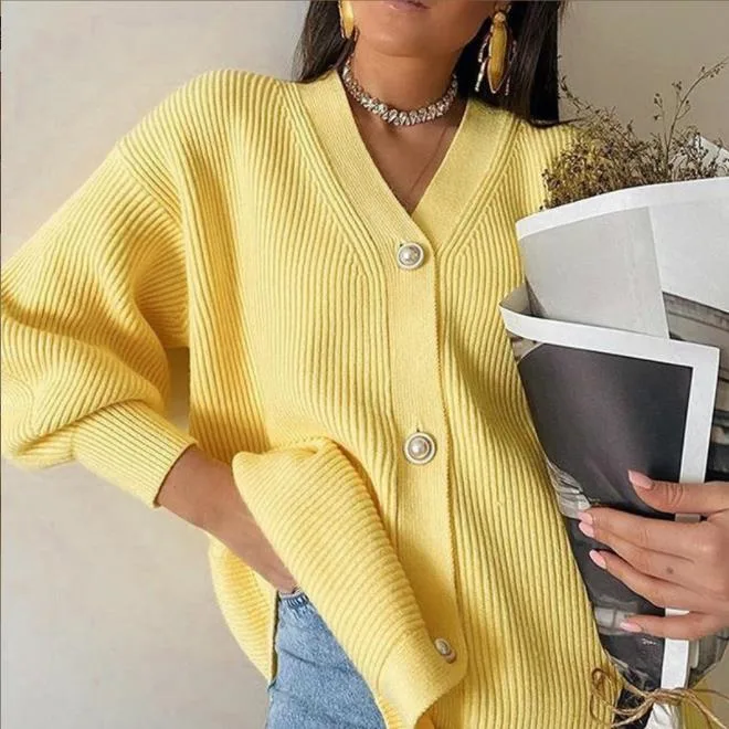Women Prime S Color Loose Knit Cardigan Sweater