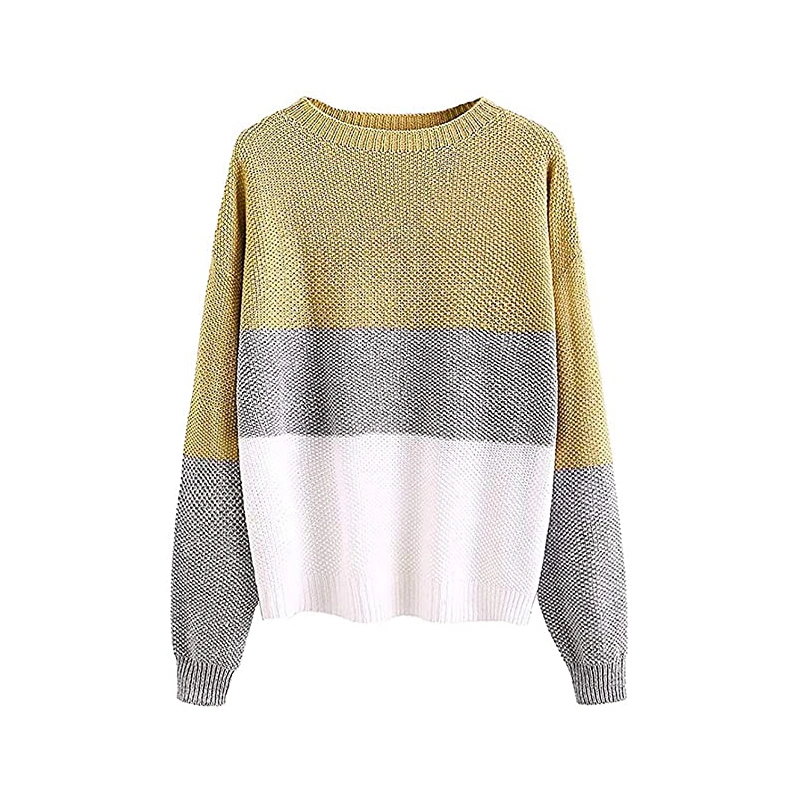 Women S Drop Shoulder Knitted Color Block Textured Jumper Casual Sweater