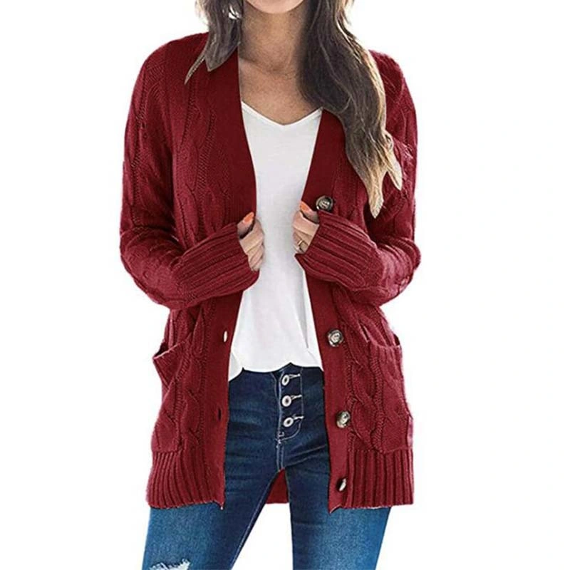 Women S Long Sleeve Knit Sweater Open Front Cardigan Button Loose Outerwear