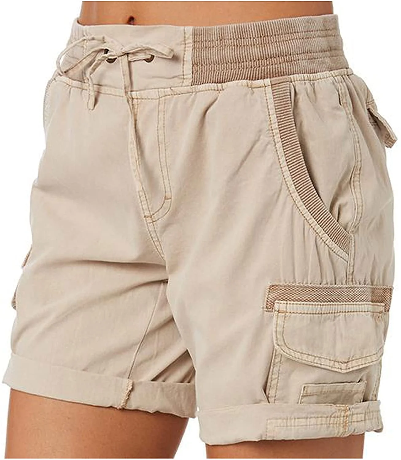 Womens Casual Fitted Multi Pockets Camouflage Twill Bermuda Cargo Shorts