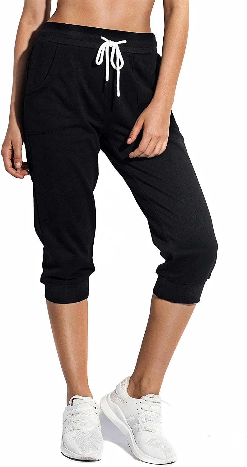 Womens Sweatpants Capri Pants Cropped Jogger Running Pants Lounge Loose Fit Drawstring Waist With Side Pockets