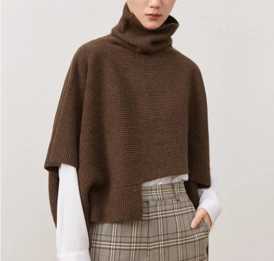 Wool Cashmere High Neck Women Knit Scarf Poncho Sweater Wool Cashmere High Neck Women Knit Scarf Poncho Sweater