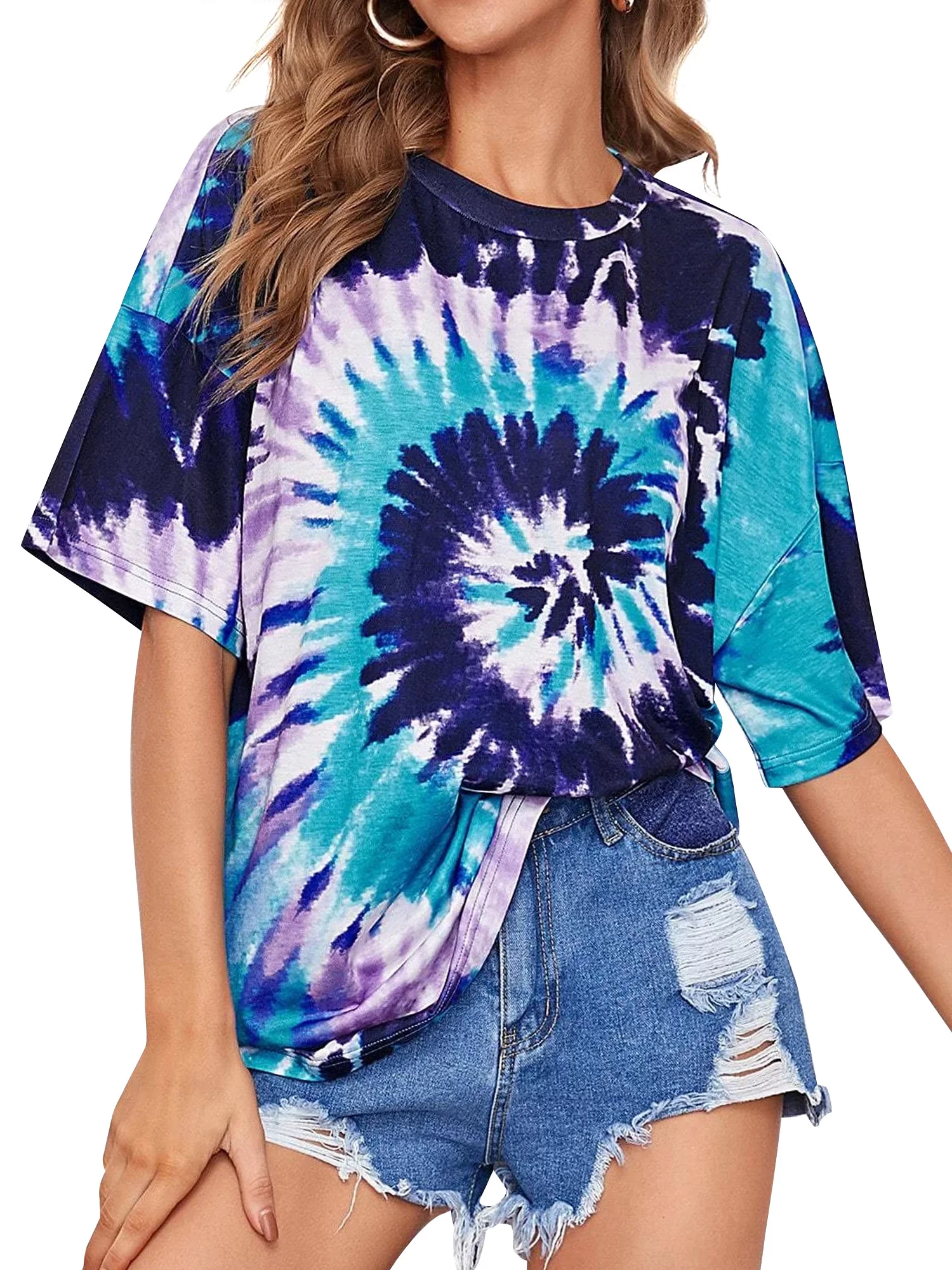 Gradient Color Print T Shirt Plus Size Women Summer Tops