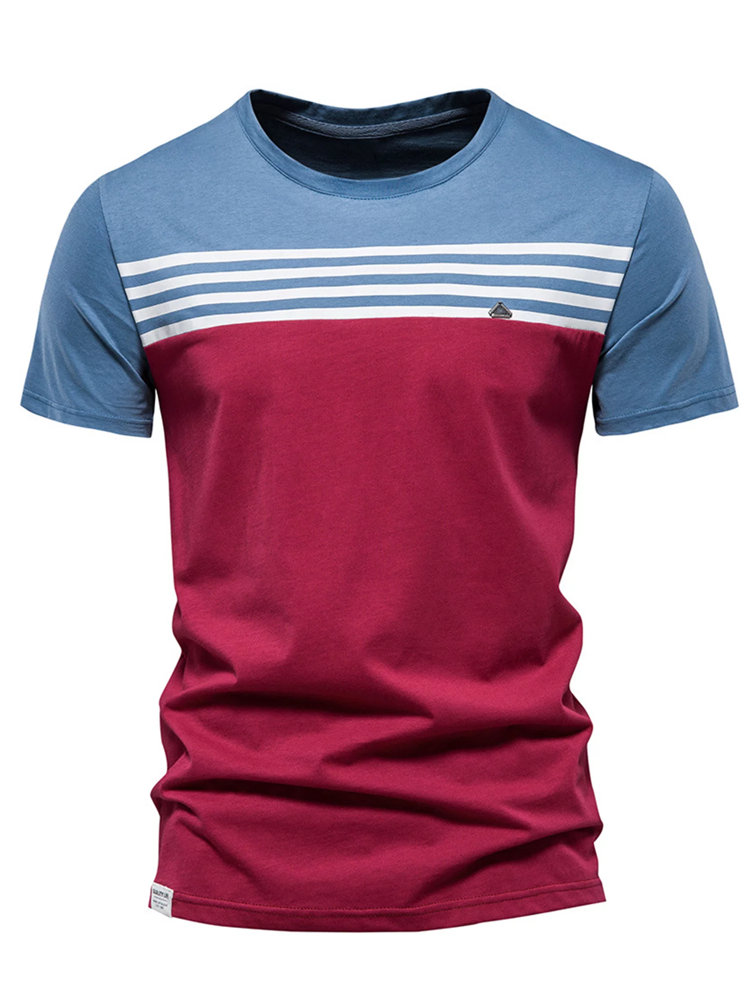 Men Color Block Short Sleeve Tee Shirt Summer Stripe Print Dry Fit Tops Teen Boys Lightweight Casual Beach T-shirts