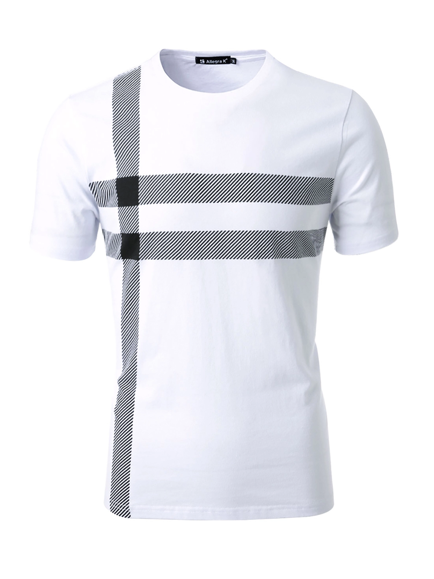 Men's Short Sleeves Crew Neck Striped Checked Tee Shirt