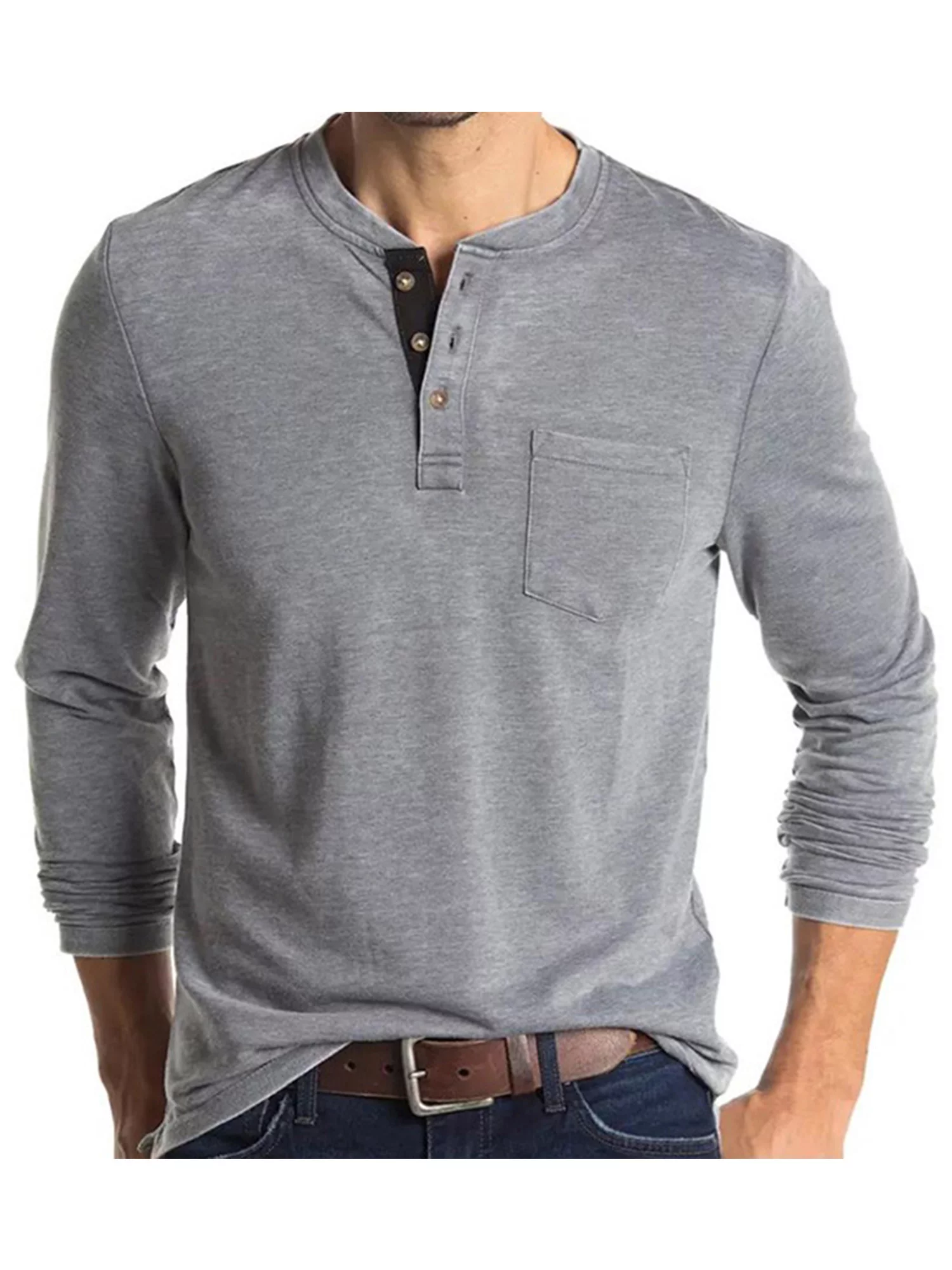 Mens Summer Henley Shirts Short Sleeve Crew Neck Casual T Shirts Tops Basic Solid Color Pullover With Pocket