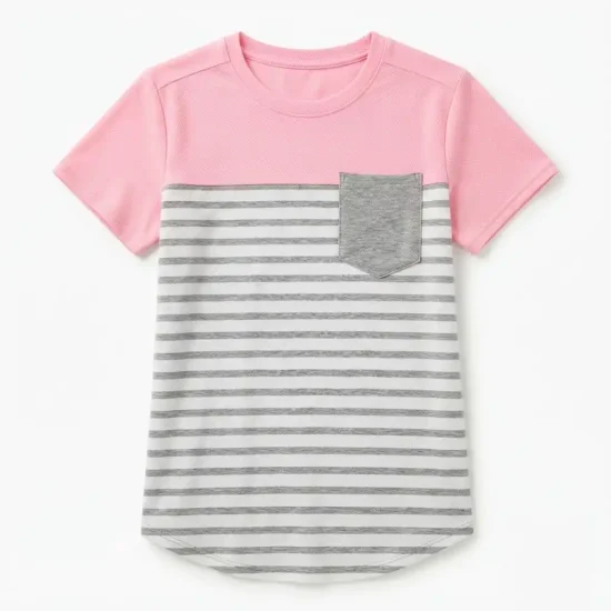 Women's Pocket Front Stripe Print Color block T-shirt from Bangladesh Factory