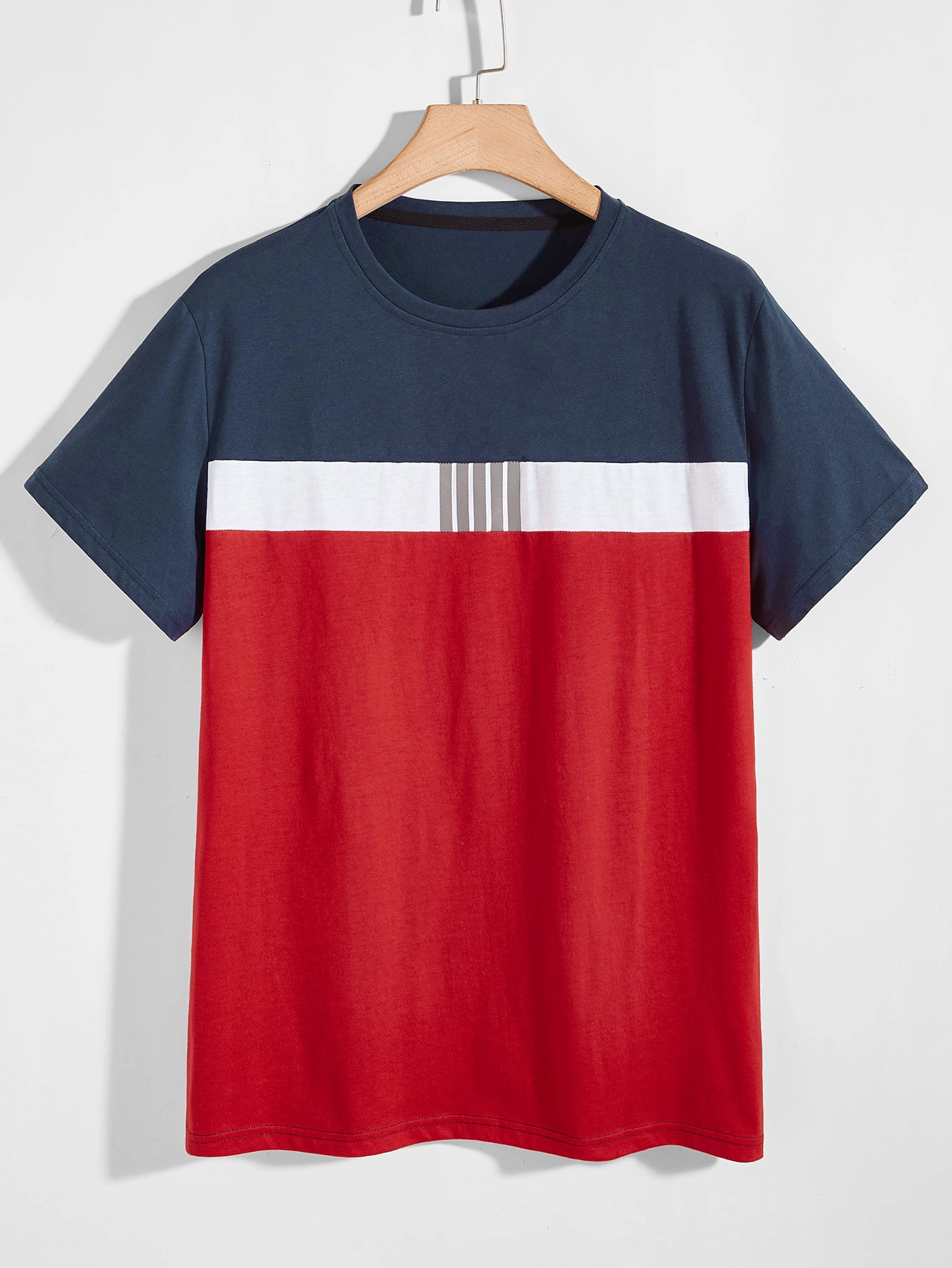 Multicolor Men Reflective Striped Cut And Sew Tee Casual T Shirts