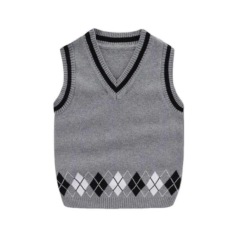 School Uniform Sleeveless Vest Knitted Sweater Geometric Pattern