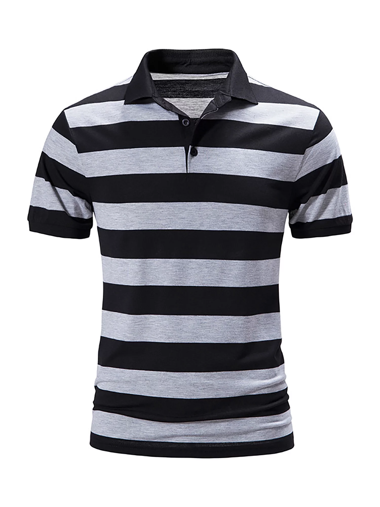Mens Casual Lapel Neck Polo Shirt Men Classic Fit Tee Striped Sport Button Down Athletic T Shirt